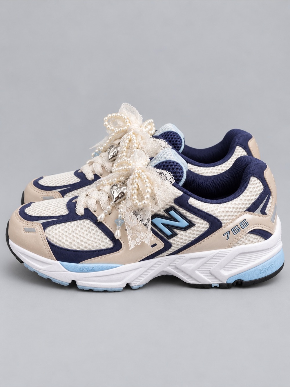 New Balance 766 Pearl White Navy Blue Athletic Sneakers W766NC Womens Size 7